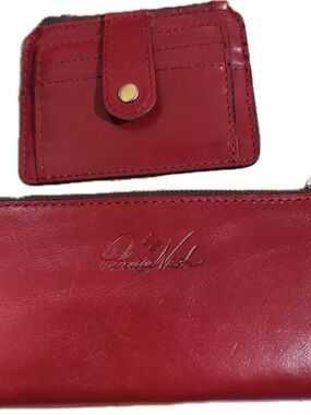 Patricia Nash Red Leather Wallet and Card Holder Set